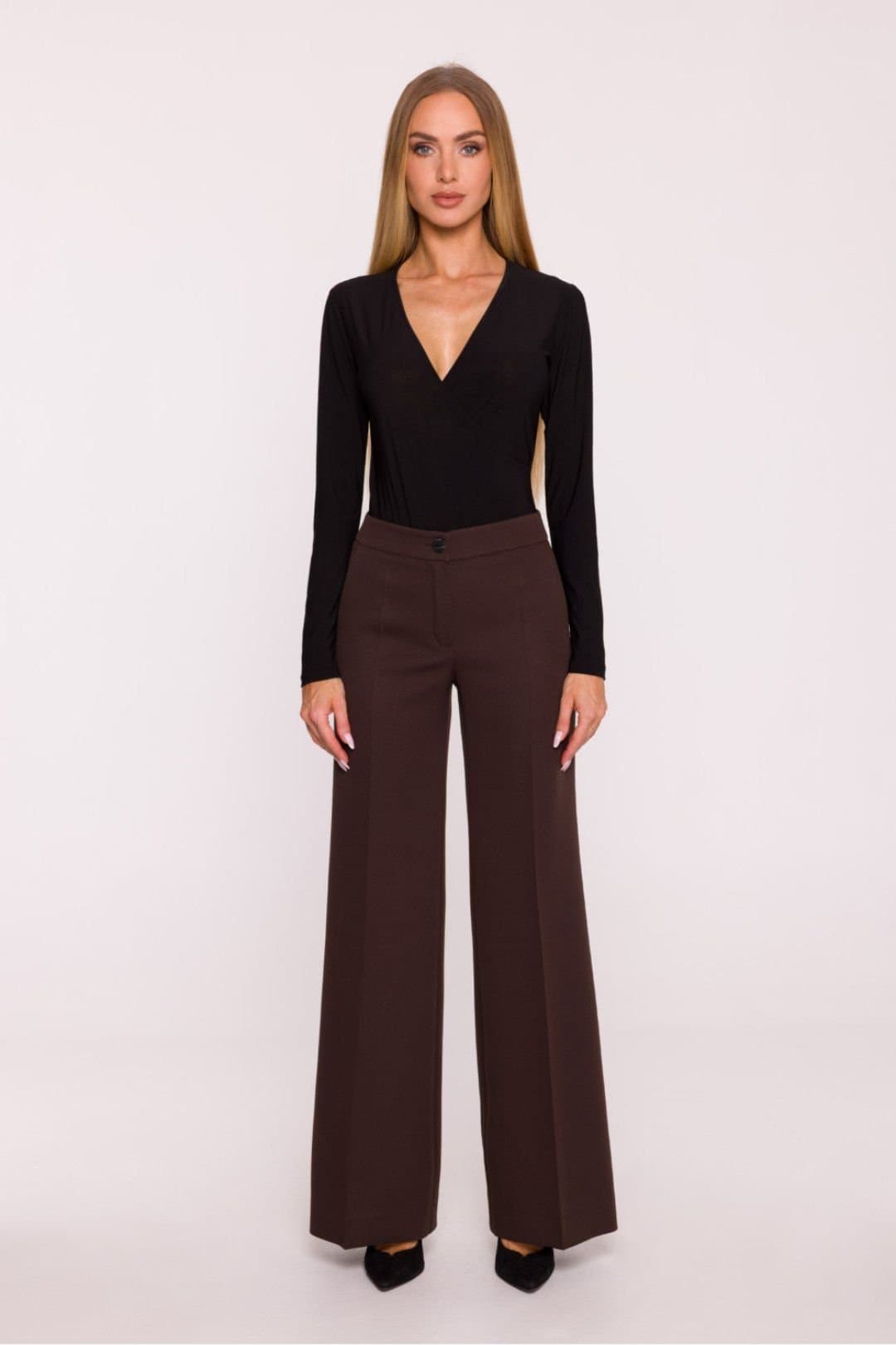 Love Lace Love Lace Women's Classic Matte Suit Trousers Wide Leg in Brown