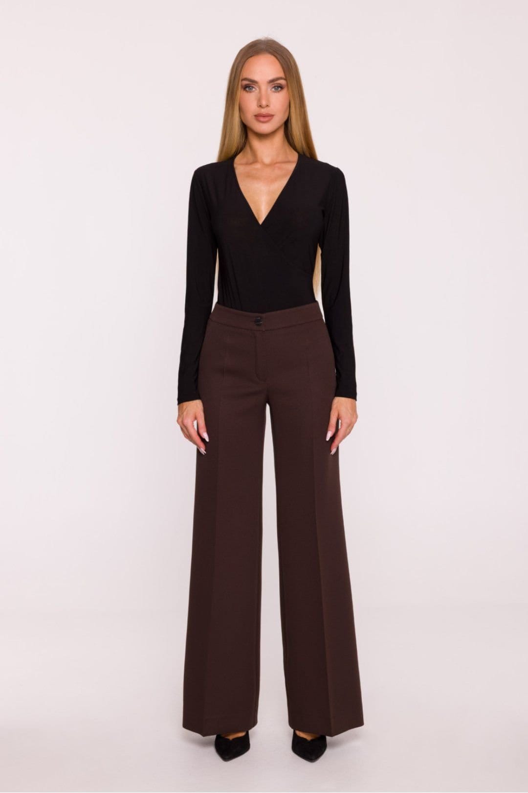Love Lace Brown Matte Suit Wide Leg Trousers