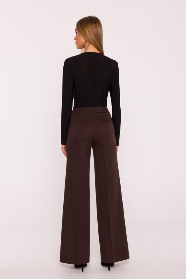 Love Lace Love Lace Women's Classic Matte Suit Trousers Wide Leg in Brown - 3