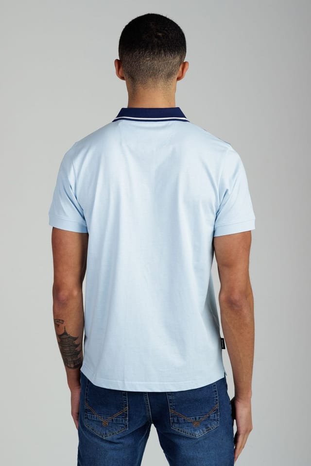 Firetrap Firetrap Men's Regular Fit Cotton Jersey Polo with Taping in Light Blue - 2