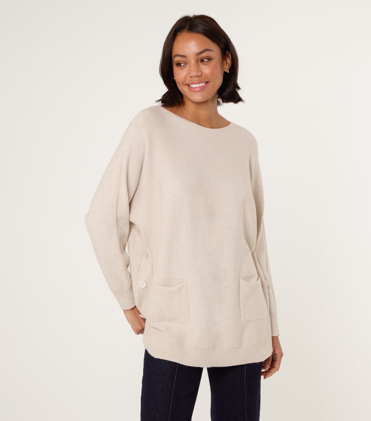 Blue Vanilla Women's Cream Patch Pocket Slash Neck Jumper Blue Vanilla New Look