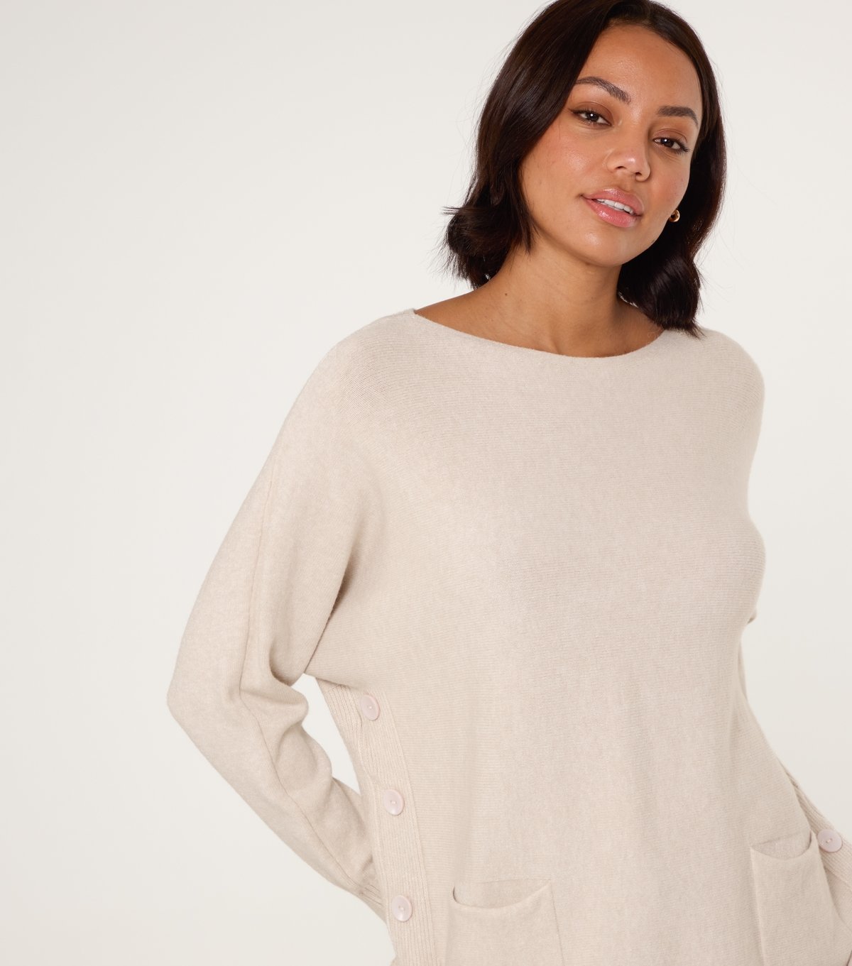 Blue Vanilla Women's Cream Patch Pocket Slash Neck Jumper Blue Vanilla New Look - 3