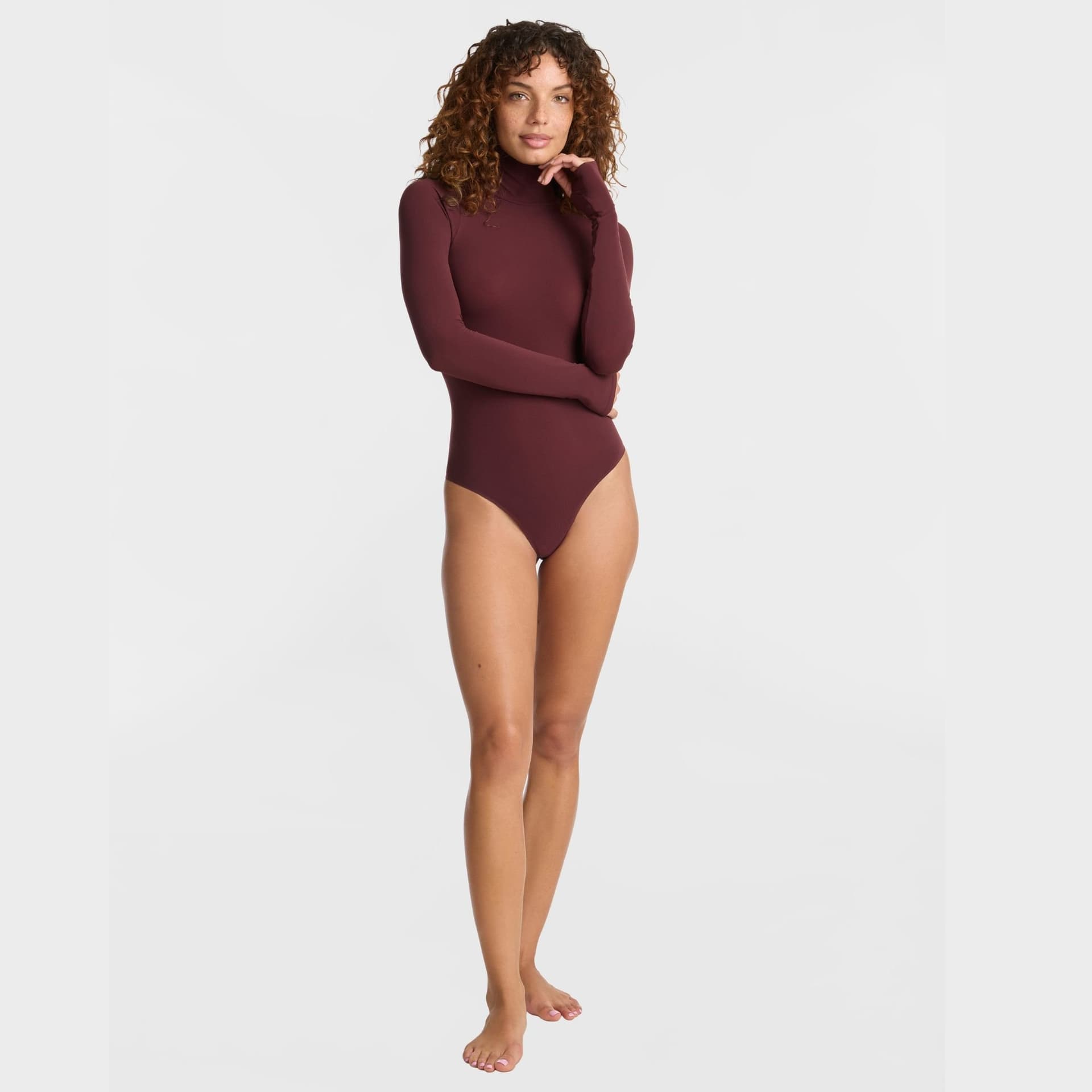 Commando COMMANDO Women's Ballet Long Sleeve Turtleneck Body with Thumbholes in Raisin in Wine