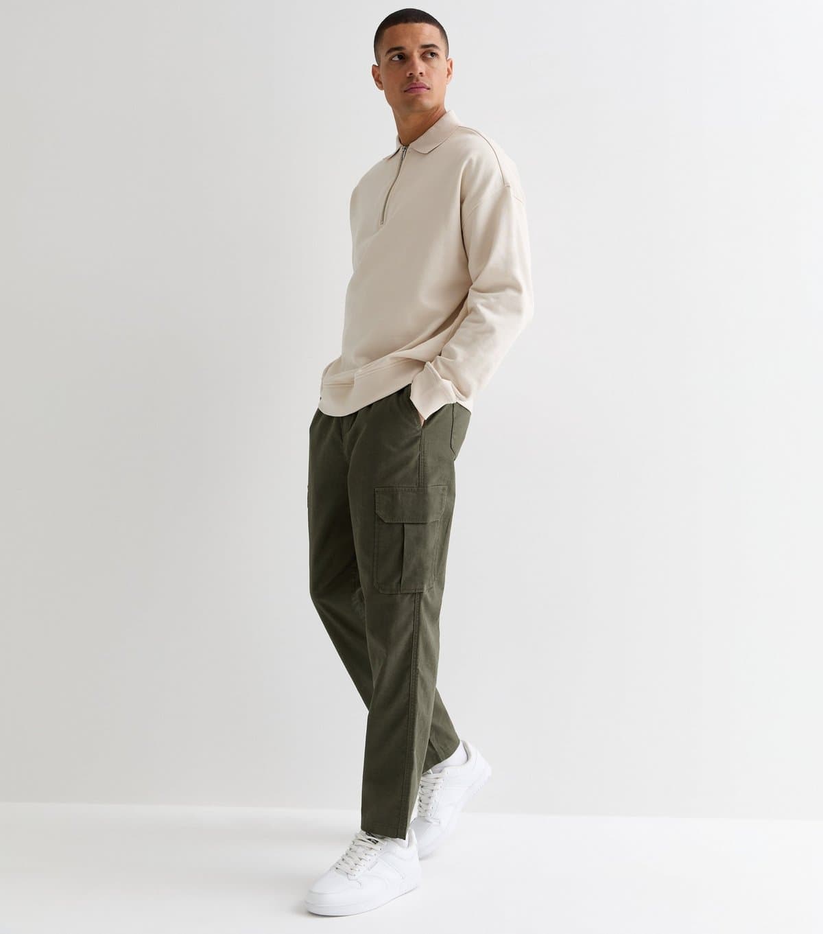 New Look Men's Khaki Linen Blend Cargo Trousers New Look