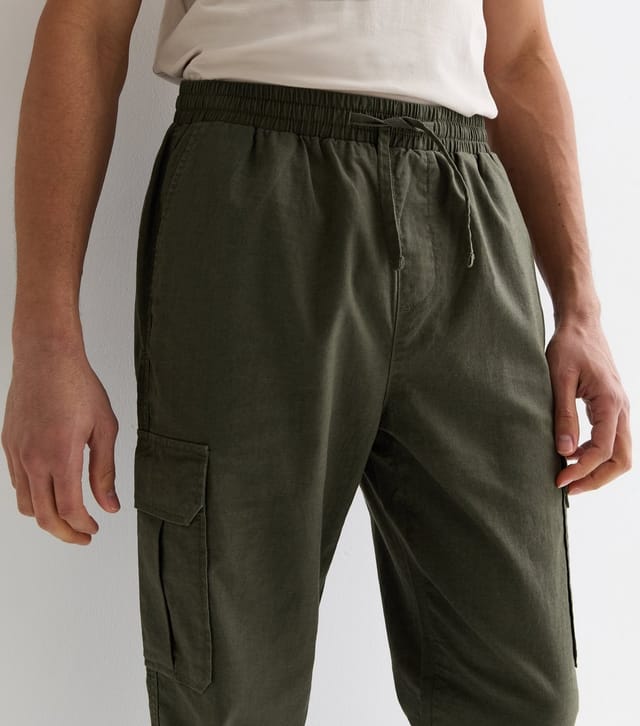 New Look Men's Khaki Linen Blend Cargo Trousers New Look - 2