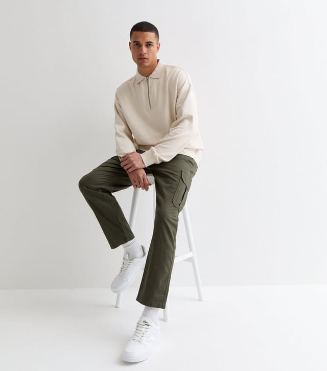 New Look Men's Khaki Linen Blend Cargo Trousers New Look - 3