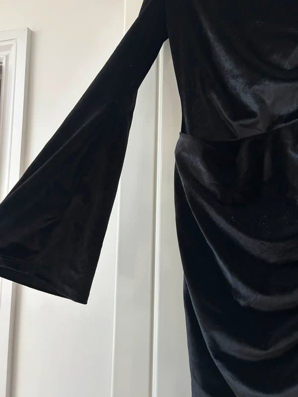 ASOS Design ASOS velvet off shoulder ruched skirt mini dress with long sleeve in black