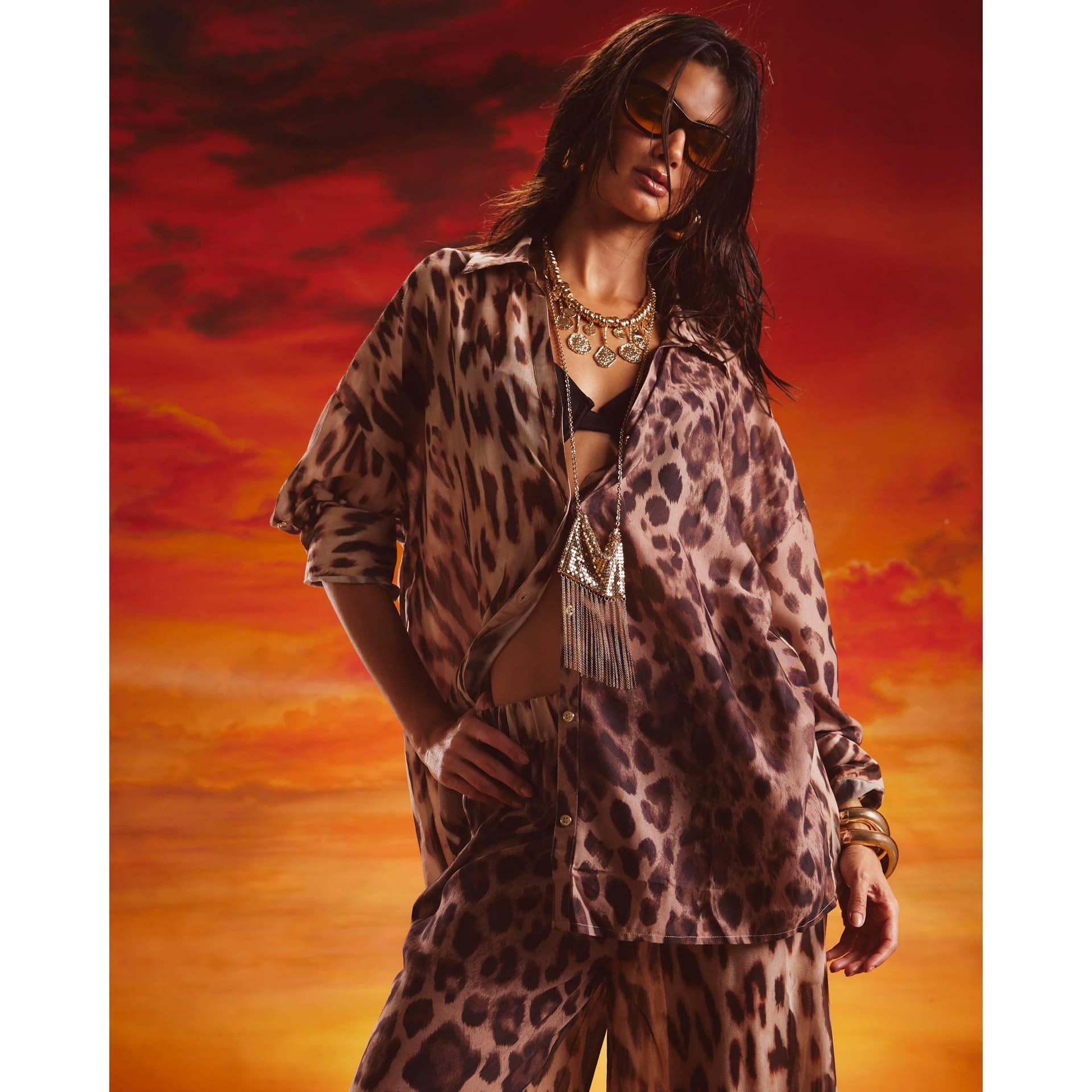 River Island River Island Womens Brown Leopard Print Sliced Tie Front Shirt