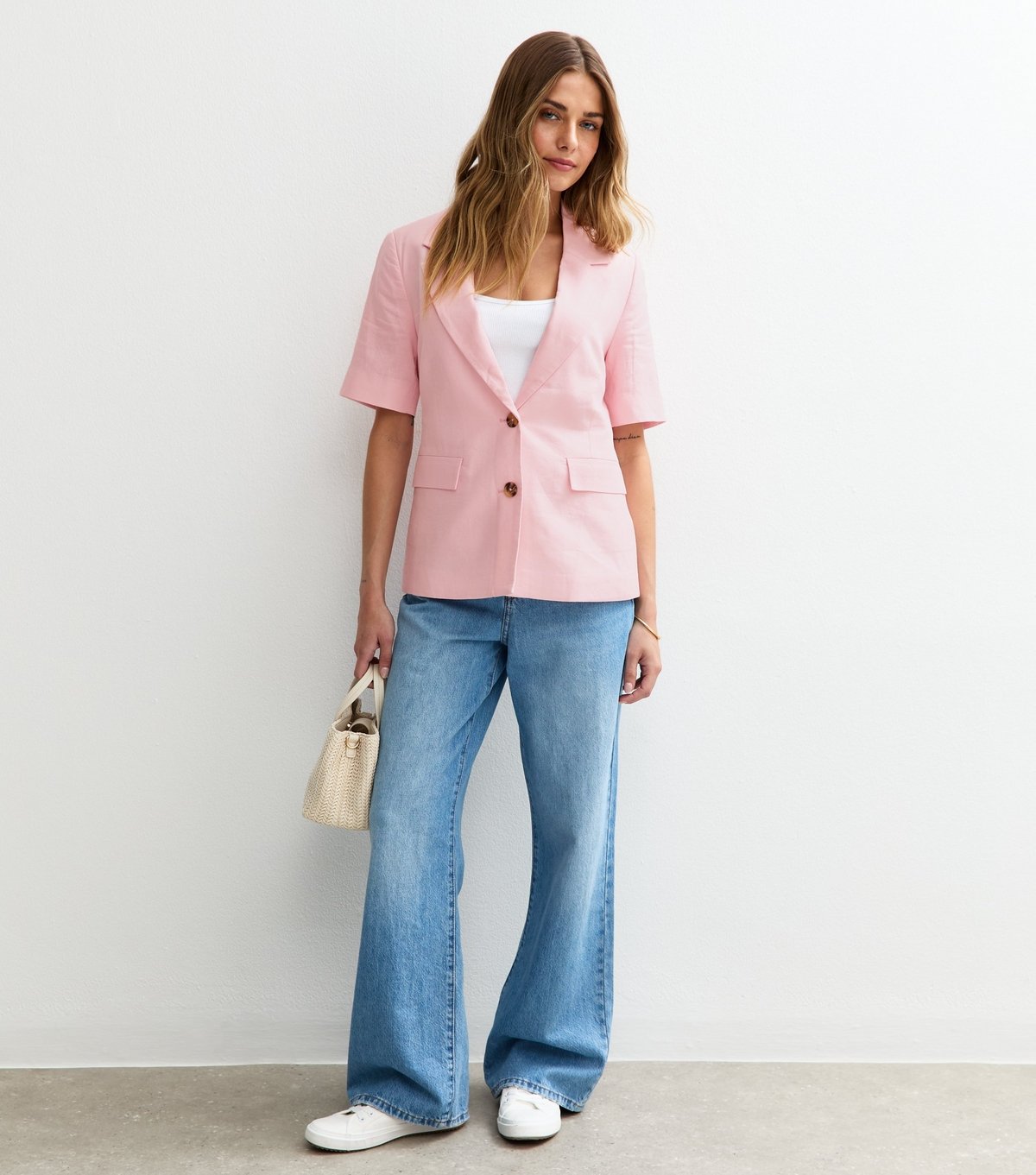 New Look Women's Light Pink Linen Blend Short Sleeve Blazer New Look - 2