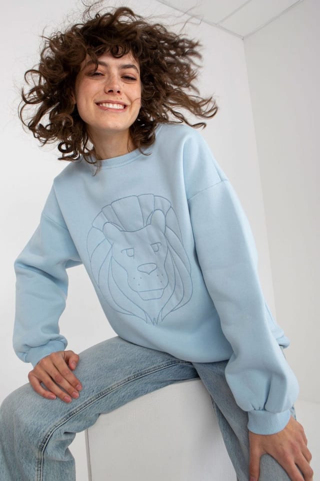 Love Lace Love Lace Women's Long Sleeve Embroidered Front Round Neck Blouse in Blue - 2