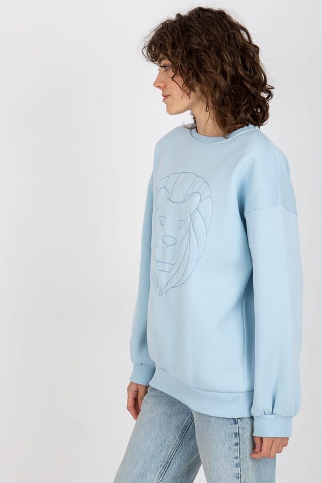 Love Lace Love Lace Women's Long Sleeve Embroidered Front Round Neck Blouse in Blue - 3