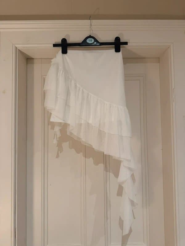 ASOS White Asymmetrical Ruffle Hem Skirt