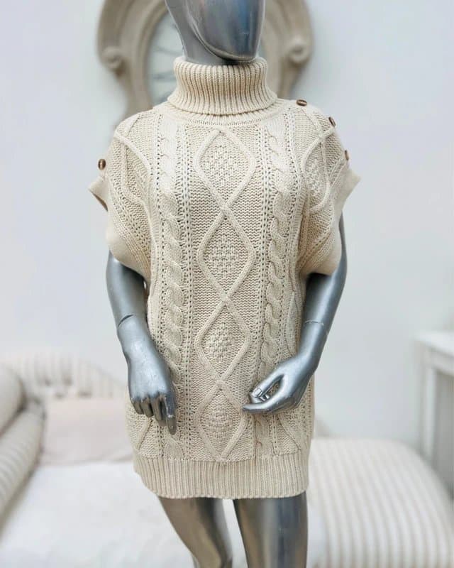 ICHI Ichi ivory cable knit acrylic/wool jumper with buttons 10