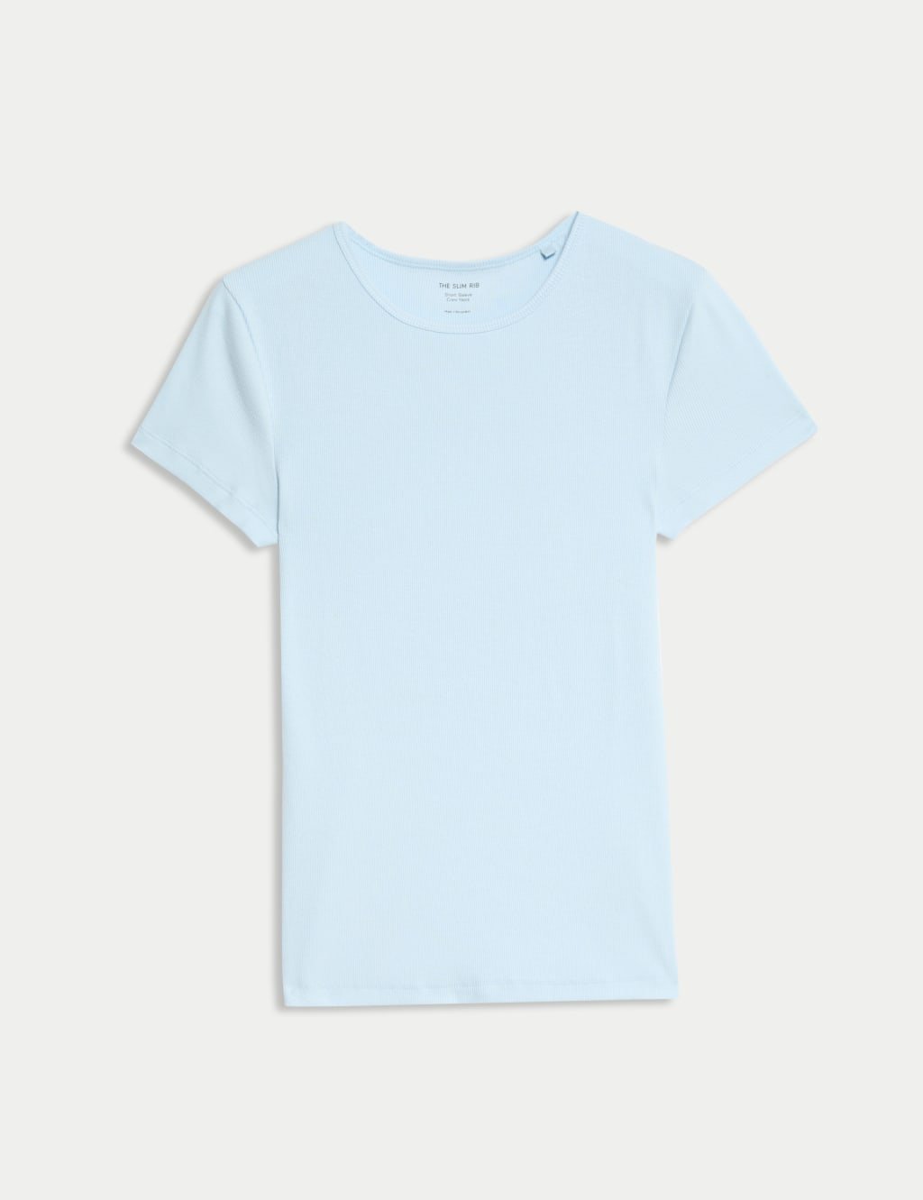 Marks & Spencer M&S Cotton Rich Ribbed Slim Fit T-Shirt Ice Blue - 2