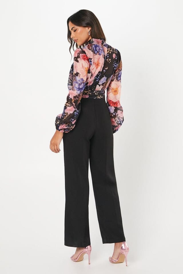 Coast Coast Women's Blouson Sleeve Pintuck Detail Wide Leg Wedding Guest Jumpsuit in Black - 3