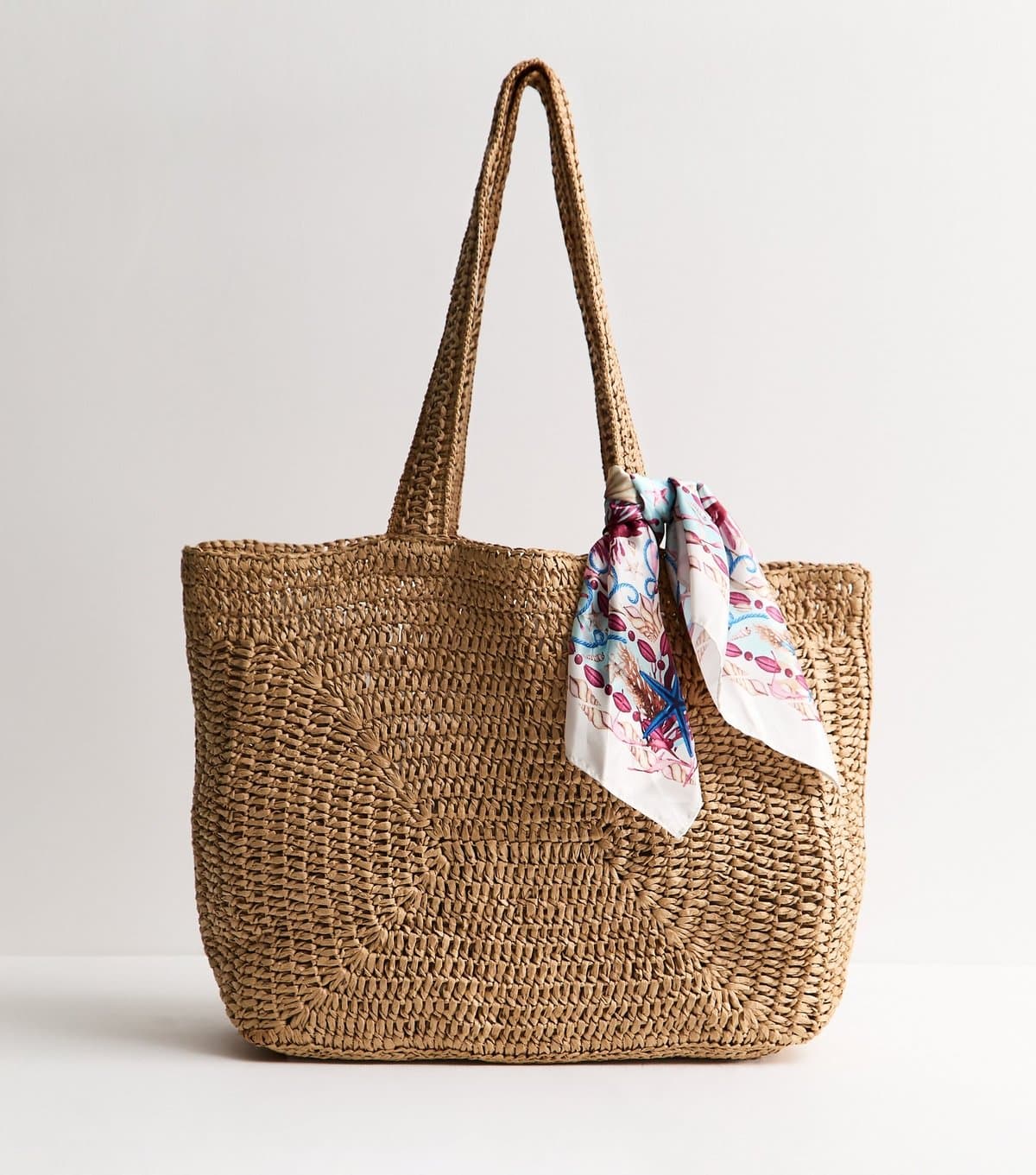 New Look Stone Oversized Woven Tote with Scarf New Look