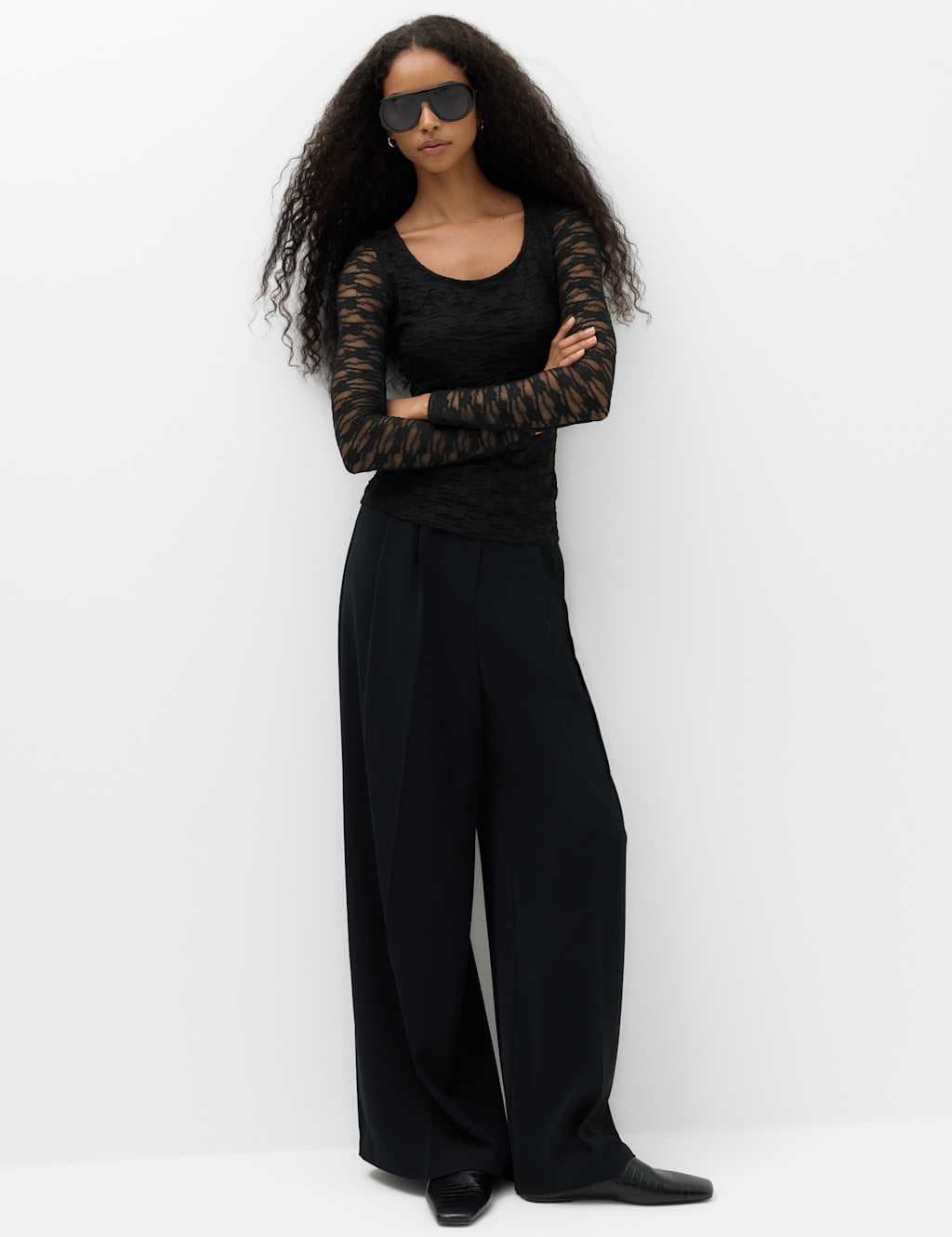 Marks & Spencer M&S Lace Scoop Neck Top Black