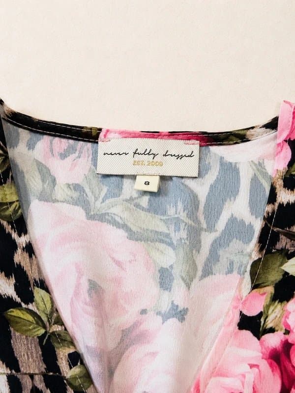 Never Fully Dressed Women’s Never Fully Dressed statement leopard & floral print wrap mini dress size 8