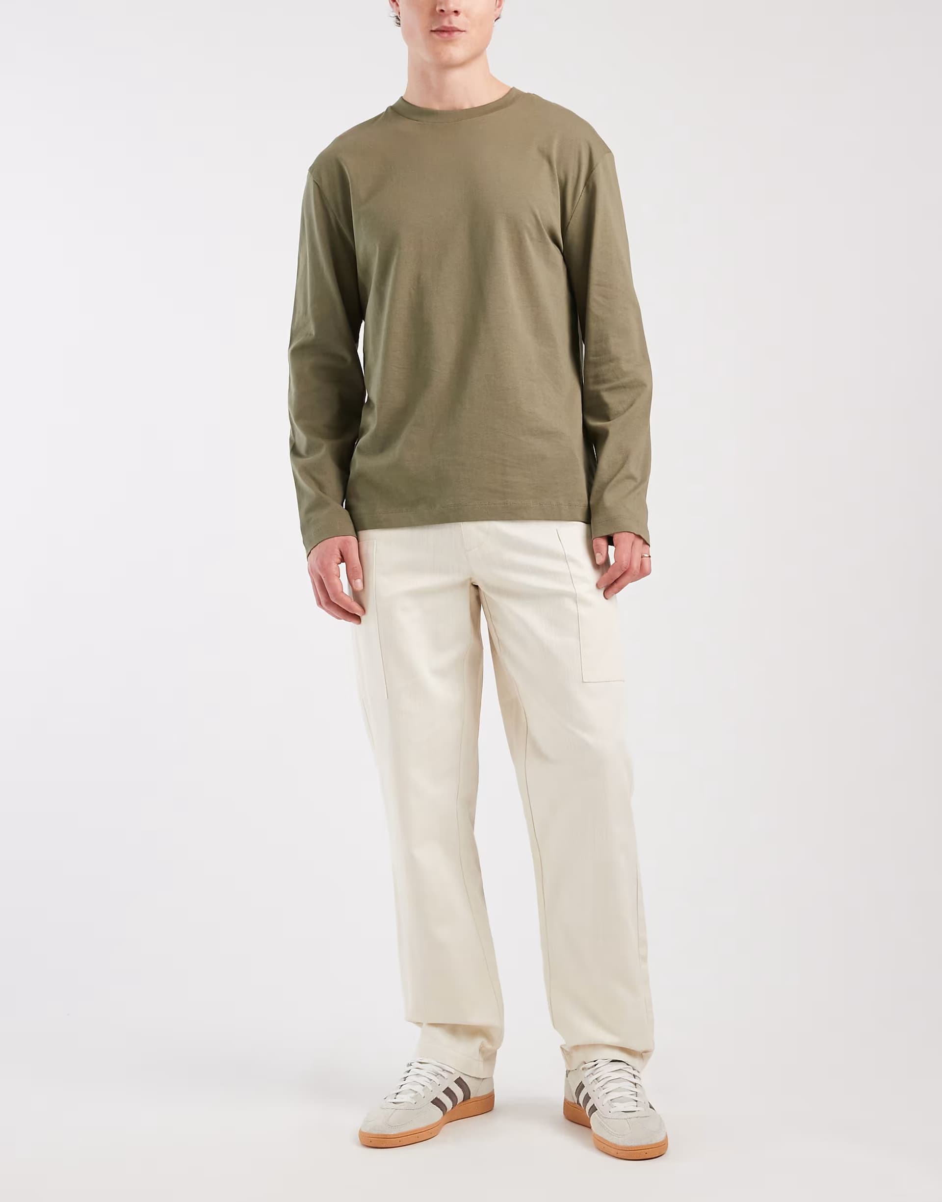 ASOS ASOS DESIGN straight cargos in slubby twill in stone