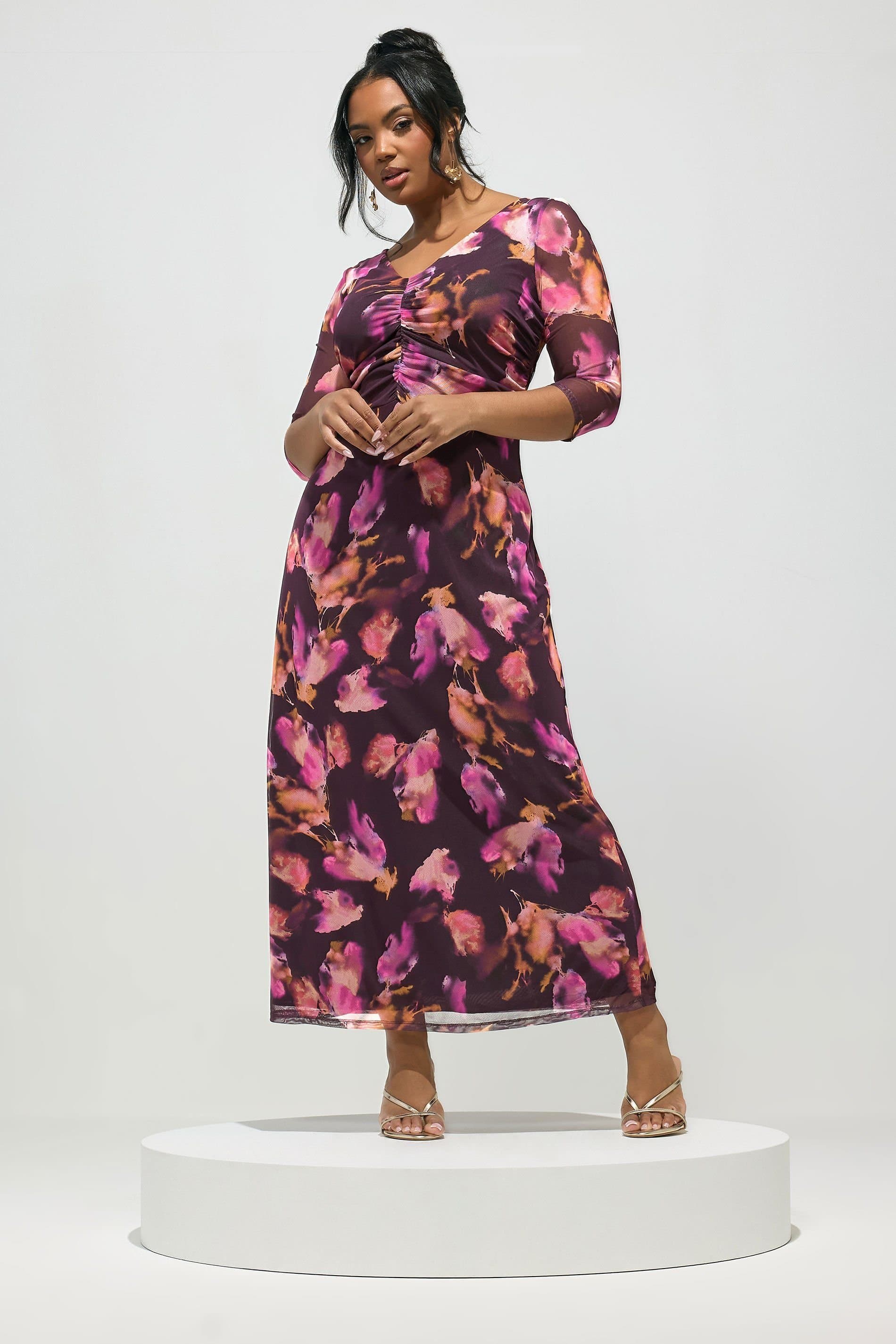 Yours Yours Women's Abstract Mesh Maxi Dress in Purple