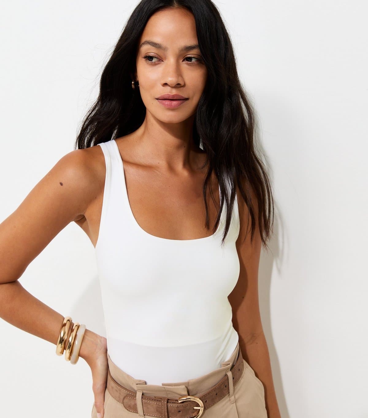 New Look Women's Off White Slinky Scoop Neck Vest Top New Look
