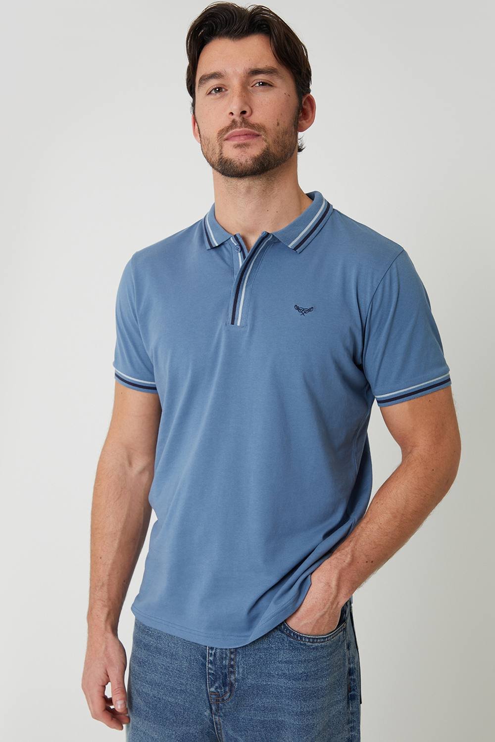 Threadbare Threadbare Men's Contrast Tipping Cotton Jersey Polo Shirt in Blue - 3