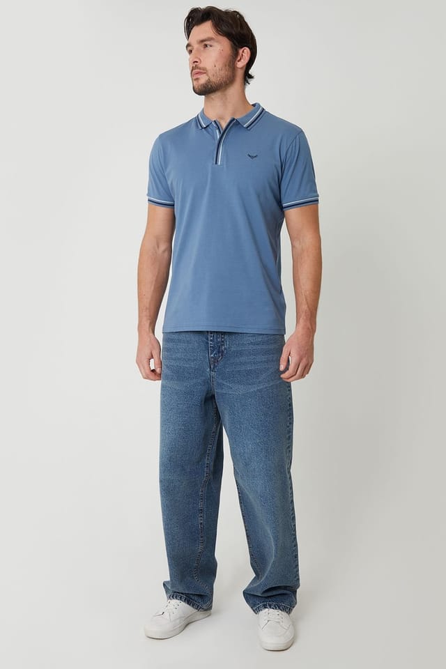 Threadbare Threadbare Men's Contrast Tipping Cotton Jersey Polo Shirt in Blue - 3