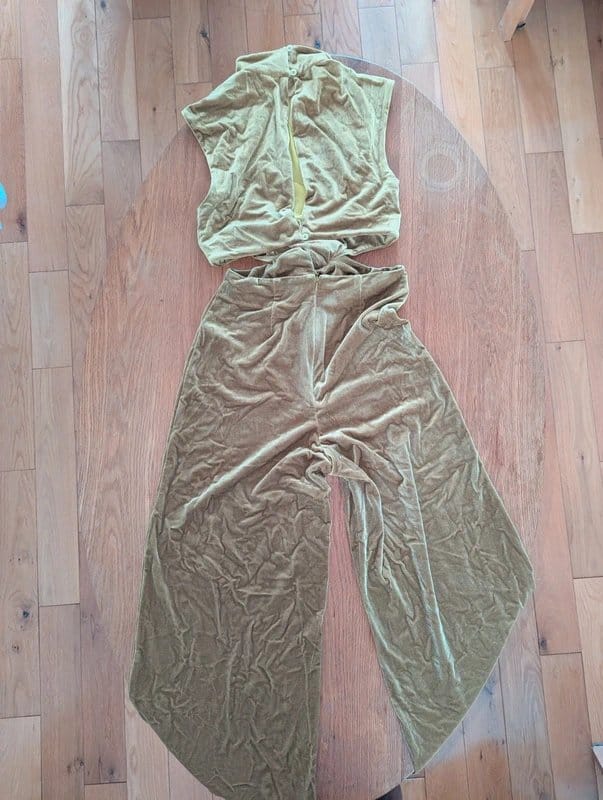 ASOS Green Velvet Midriff Cut-Out Jumpsuit
