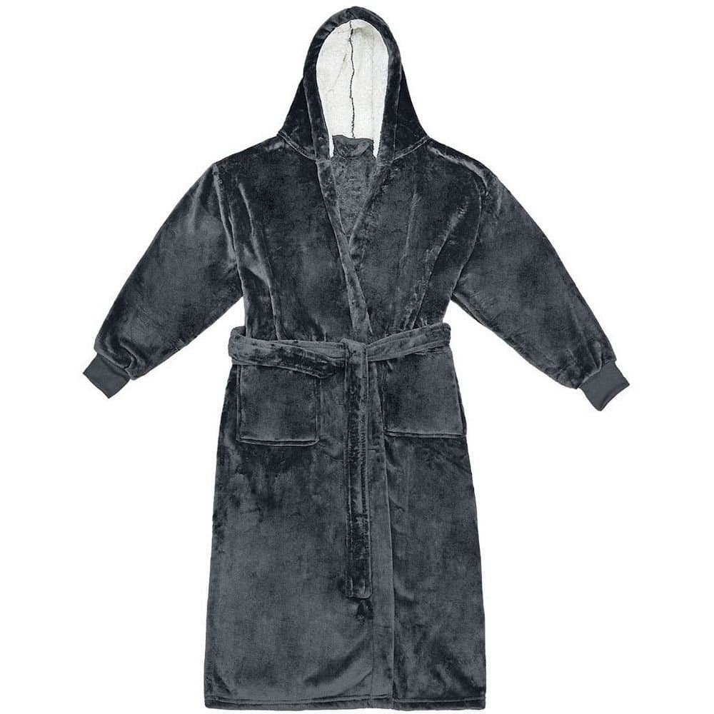 Brand Lab Brand Lab Men's Hooded Cuffed Robe in Charcoal