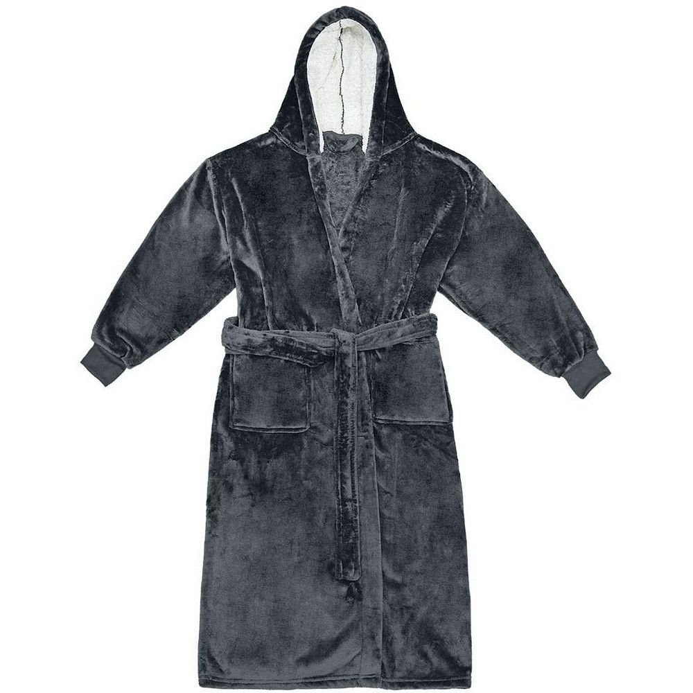 Brand Lab Brand Lab Men's Hooded Cuffed Robe in Charcoal - 2