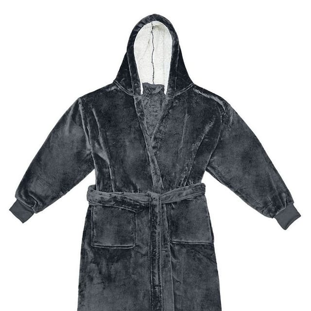 Brand Lab Brand Lab Men's Hooded Cuffed Robe in Charcoal - 2