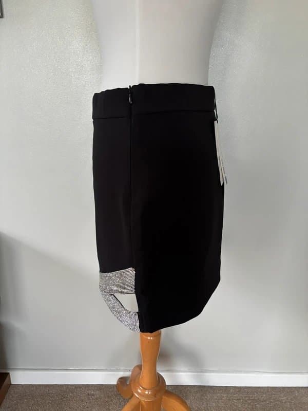 Zara BNWT Zara black diamanté trim mini skirt - size L 12-14