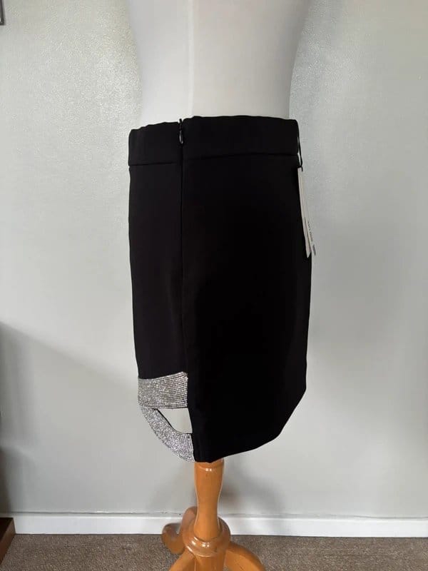 Zara Black Diamanté Trim Mini Skirt - Size L 12-14