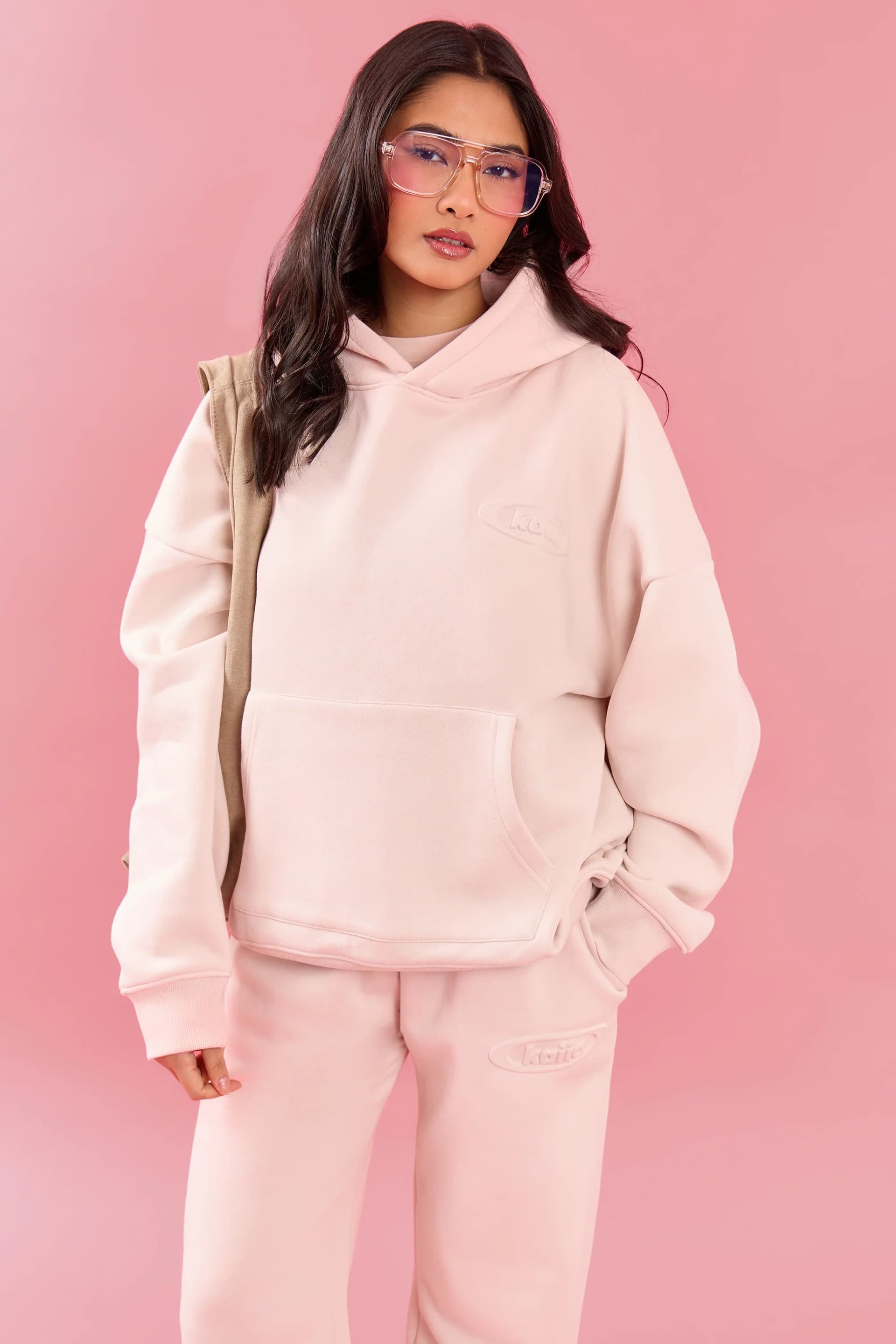 Kaiia Kaiia Pink Meringue Oversized Embossed Hoodie