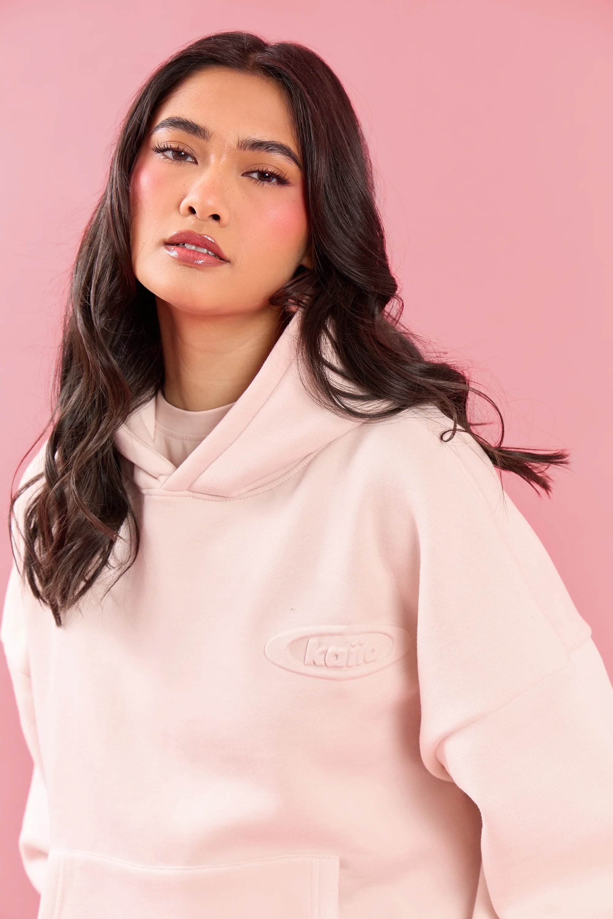 Kaiia Kaiia Oval Embossed Oversized Hoodie Pink Meringue - 2
