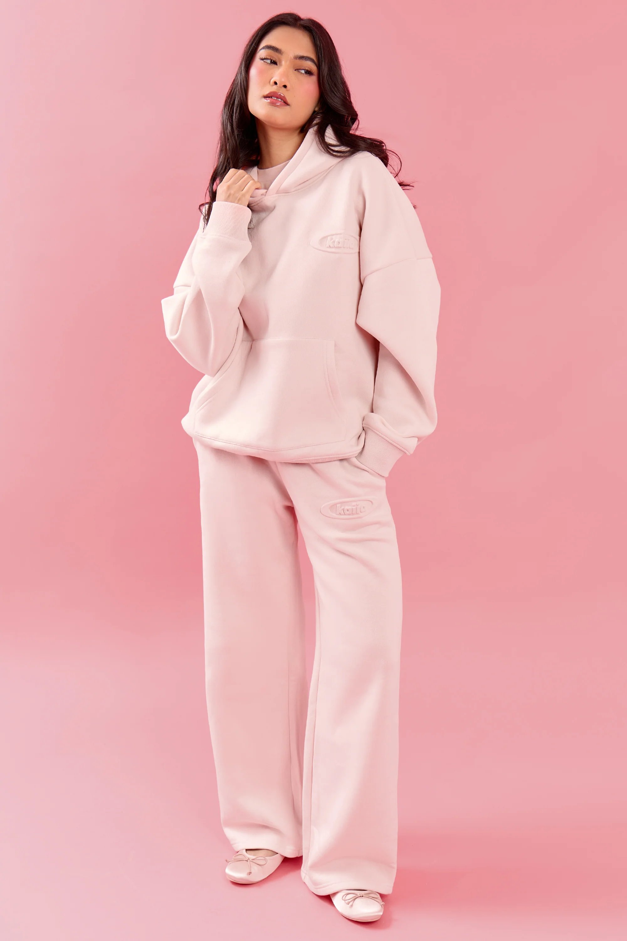 Kaiia Kaiia Oval Embossed Oversized Hoodie Pink Meringue - 3