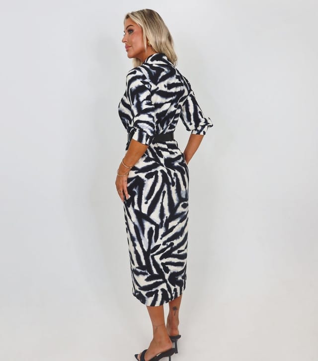 AX Paris Women's Black Zebra Print Belted Shirt Midi Dress AX Paris New Look - 3