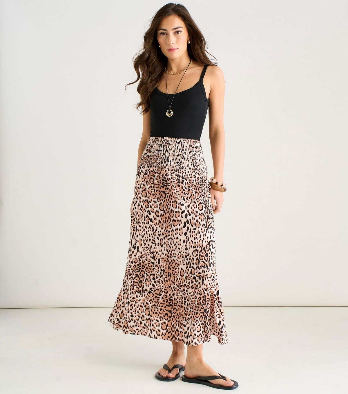Gini London Women's Brown Leopard Print Shirred Waist Midi Skirt Gini London New Look