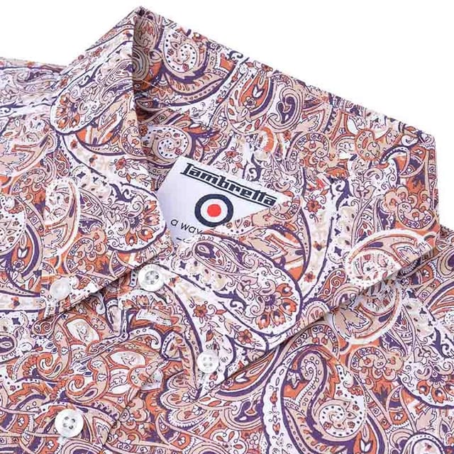 Lambretta Lambretta Men's Paisley Short-Sleeved Shirt in Stone - 3