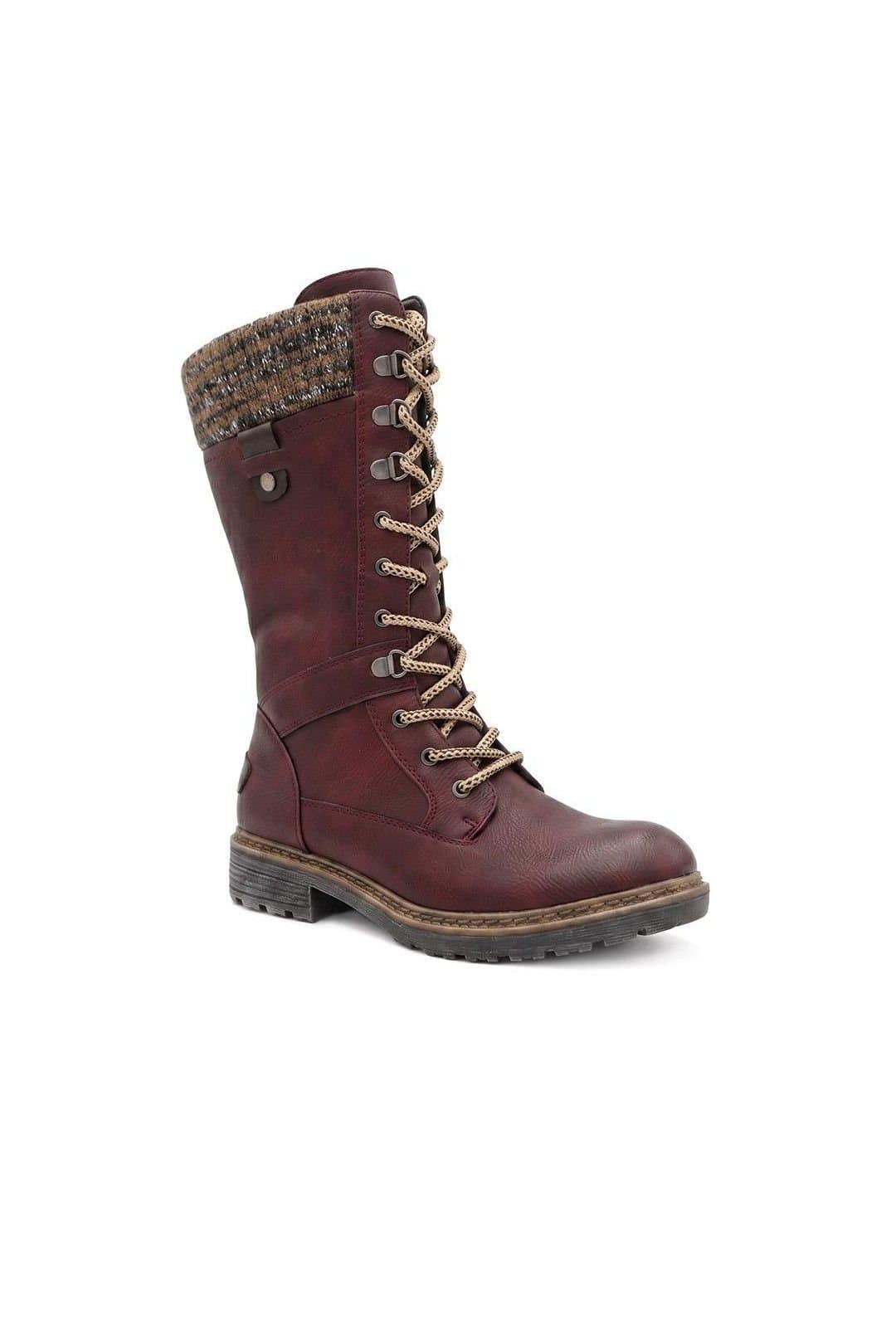 Pavers Pavers Women's Burgundy Lace-Up Calf Boots