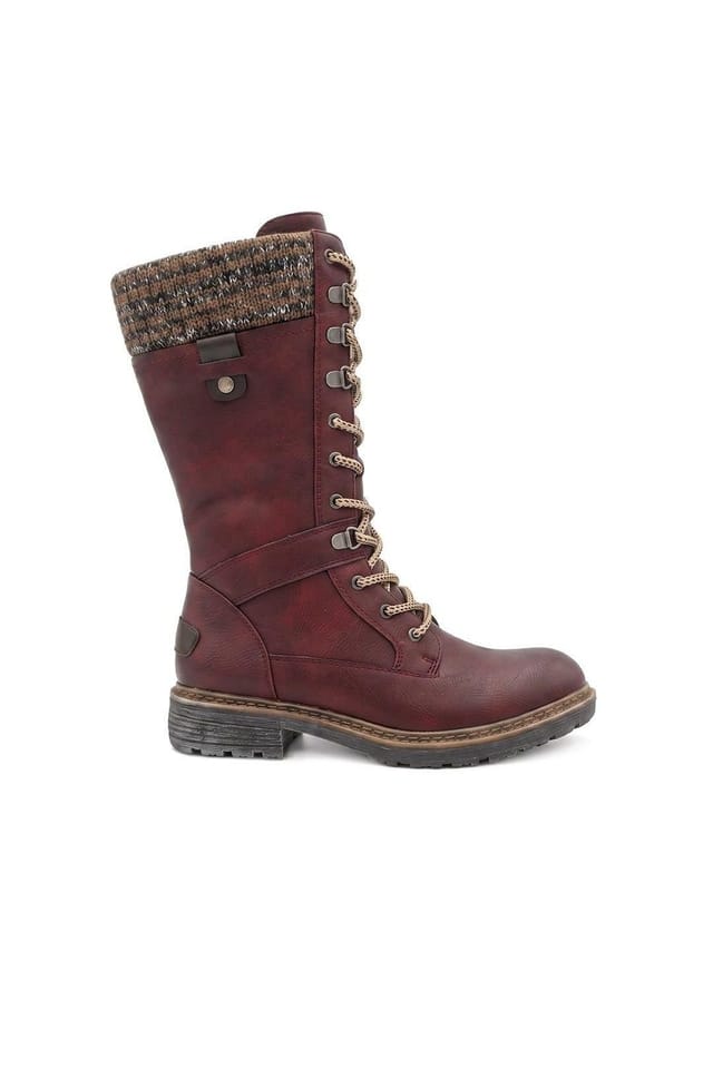 Pavers Pavers Women's Lace-Up Calf Boots in Burgundy - 2
