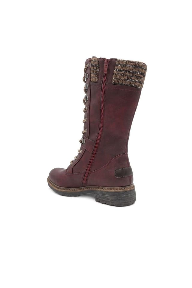 Pavers Pavers Women's Lace-Up Calf Boots in Burgundy - 3