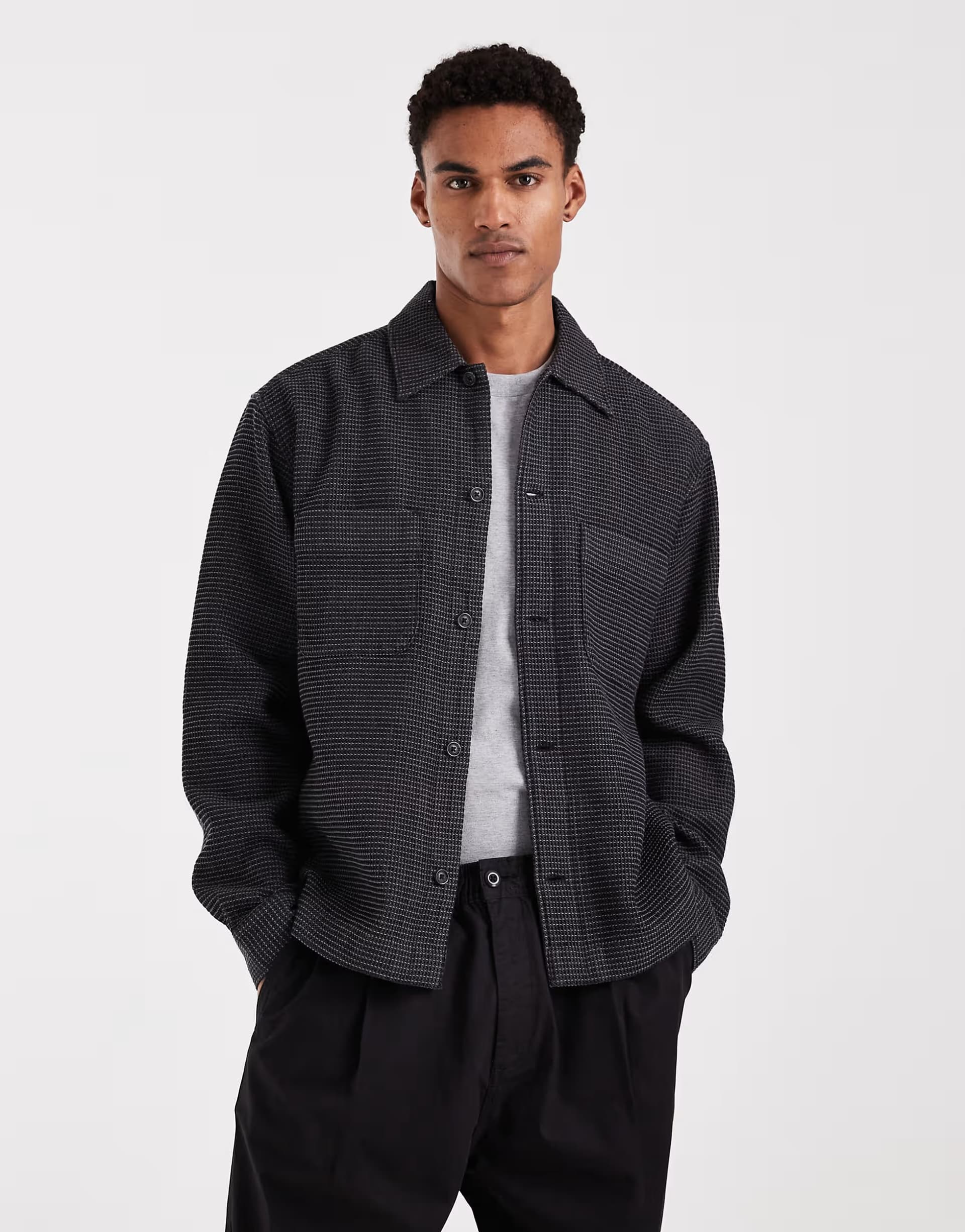 ASOS Jack & Jones premium waffle overshirt in dark grey
