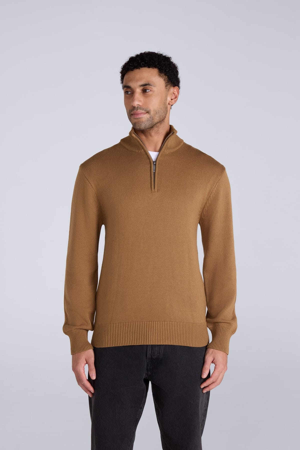 Animal Animal Men's Soft Comfortable Casual Stretchy Anti-Pill Ribbed Warm 1/4 Zip Jumper in Mustard - 1