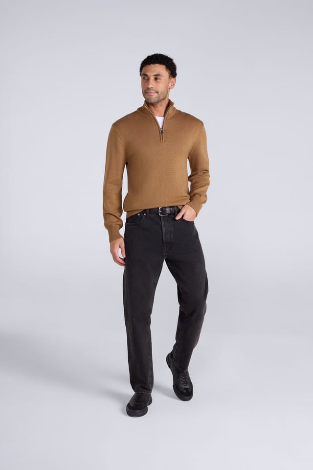 Animal Animal Men's Soft Comfortable Casual Stretchy Anti-Pill Ribbed Warm 1/4 Zip Jumper in Mustard - 2