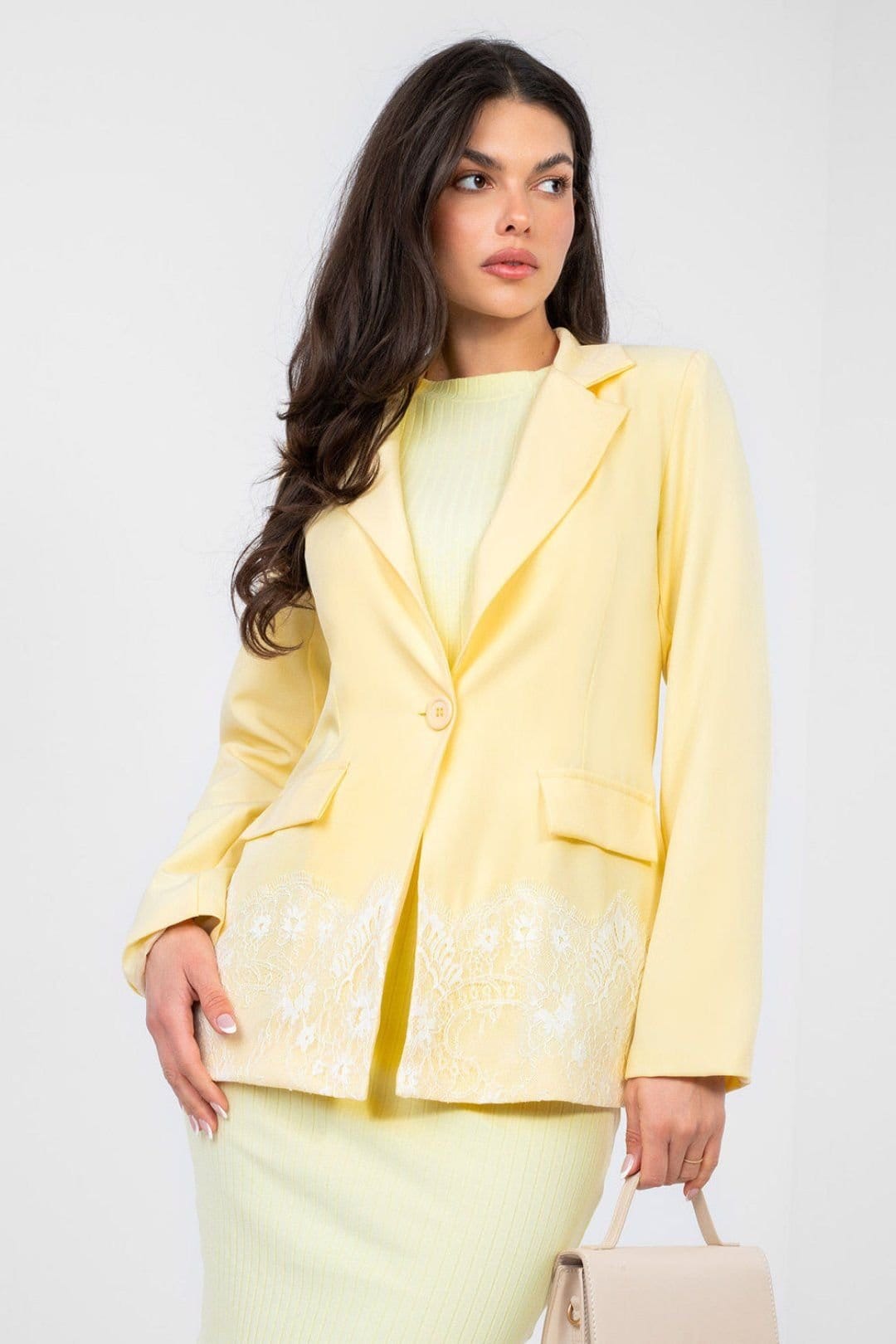 Love Lace Yellow Polyester/Elastane Blazer with Lace Trim