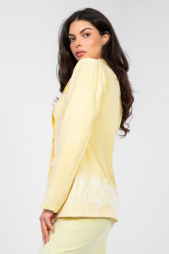 Love Lace Love Lace Women's Elegant Single Breasted Blazer with Lace Trim in Yellow - 2