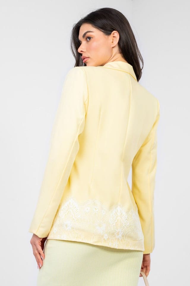 Love Lace Love Lace Women's Elegant Single Breasted Blazer with Lace Trim in Yellow - 3