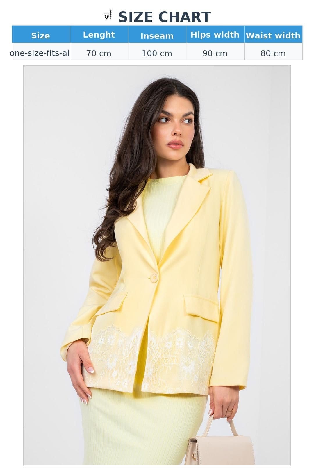 Love Lace Love Lace Women's Elegant Single Breasted Blazer with Lace Trim in Yellow - 4
