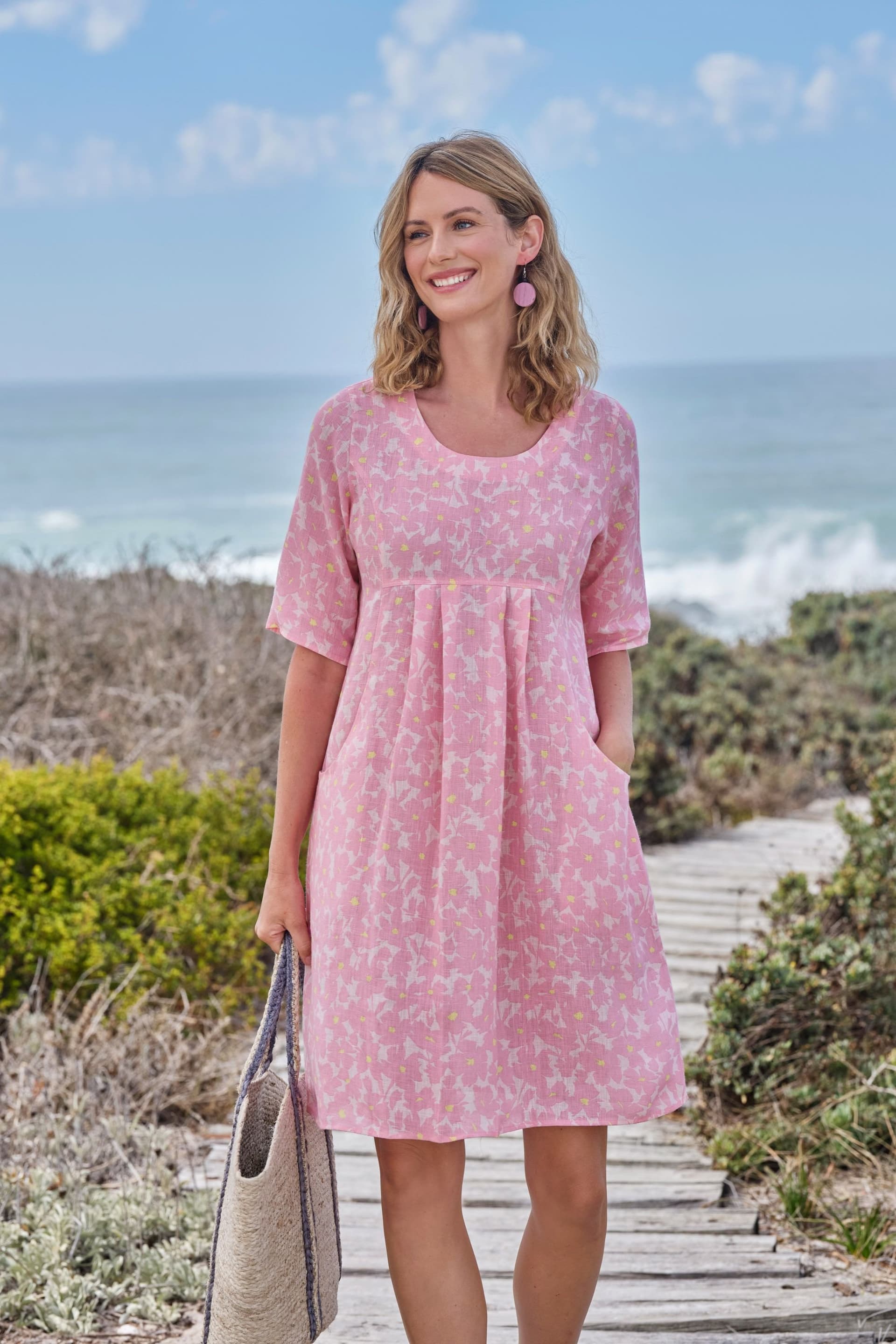WoolOvers WoolOvers Women's Womens Linen Pocket Tunic Dress in Light Pink